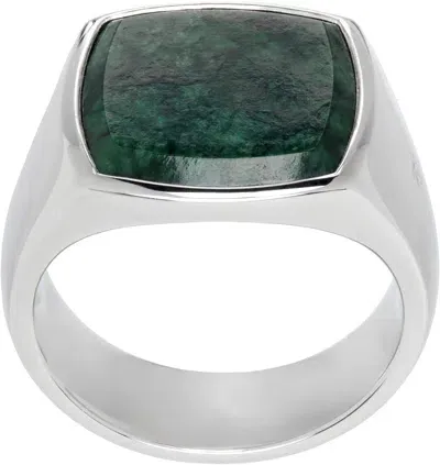 Tom Wood Silver & Green Cushion Marble Ring In 925 Silver