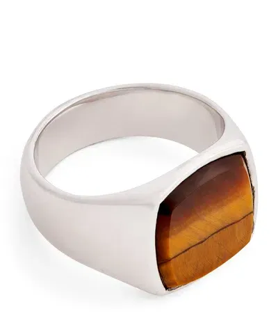 Tom Wood Sterling Silver Cushion Tiger Eye Ring