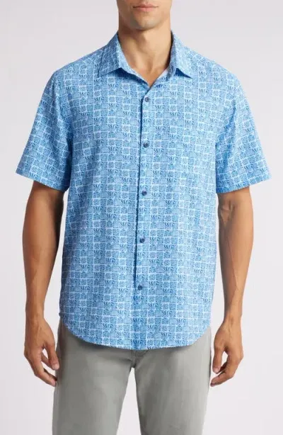 Tommy Bahama Bahama Coast Cozumel Tiles Islandzone® Short Sleeve Performance Button-up Shirt In Dew Drop