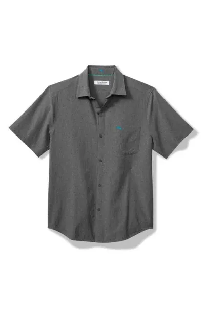 Tommy Bahama Bahama Coast Sandypoint Solid Islandzone® Short Sleeve Button-up Shirt In Black