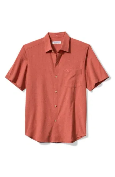 Tommy Bahama Bahama Coast Sandypoint Solid Islandzone® Short Sleeve Button-up Shirt In Rose Red