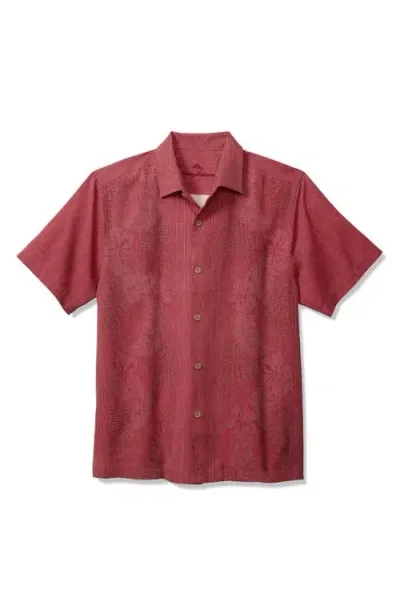 Tommy Bahama Bali Classic Fit Tropical Flora Short Sleeve Silk Button-up Shirt In Deep Havana