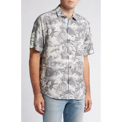 Tommy Bahama Coconut Point Ocean Escape Floral Islandzone® Short Sleeve Performance Button-up Shirt In Summer Grey