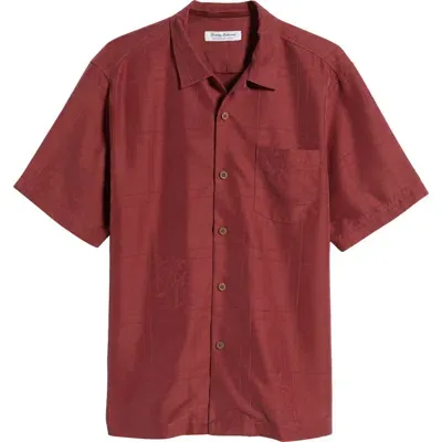 Tommy Bahama Coconut Point Palm Isle Short Sleeve Button-up Shirt In Ruby Wine