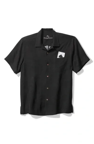 Tommy Bahama Drinking Doubles Embroidered Silk Graphic Camp Shirt In Black