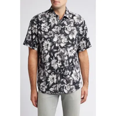 Tommy Bahama Hibiscus Hideaway Short Sleeve Silk Button-up Shirt In Black