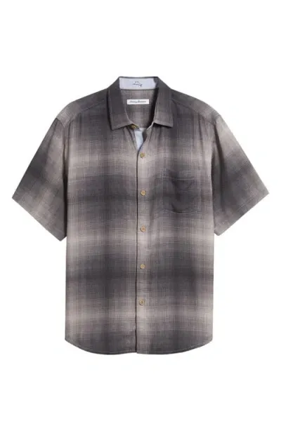 Tommy Bahama Madera Ombré Plaid Short Sleeve Silk Button-up Shirt In Ultimate Grey