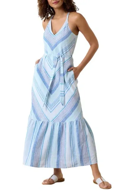 Tommy Bahama Ocean Reverie Chevron Stripe Linen Maxi Sundress In Blue Canal