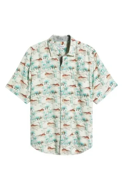 Tommy Bahama Oceanic Oasis Print Short Sleeve Silk Button-up Shirt In Vetiver