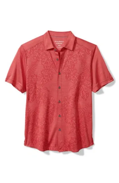 Tommy Bahama Palm Coast Cascade Vines Islandzone® Performance Short Sleeve Knit Button-up Shirt In Dark Havana