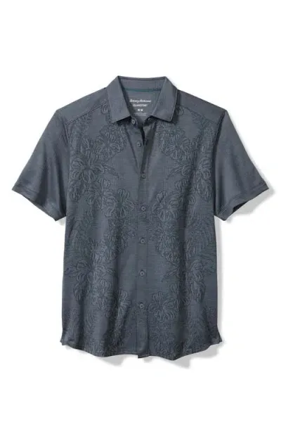 Tommy Bahama Palm Coast Cascade Vines Short Sleeve Jacquard Knit Button-up Shirt In Storm Gray