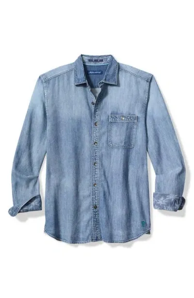 Tommy Bahama Palm Reflections Chambray Shirt In Blue Jean