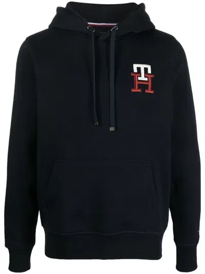 Tommy Hilfiger Embroidered-logo Drawstring Hoodie In Blau