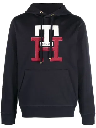 Tommy Hilfiger Embroidered-logo Drawstring Hoodie In Blau