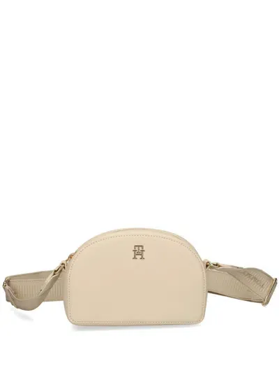 Tommy Hilfiger Ht-logo Plaque Crossbody Bag In Neutrals