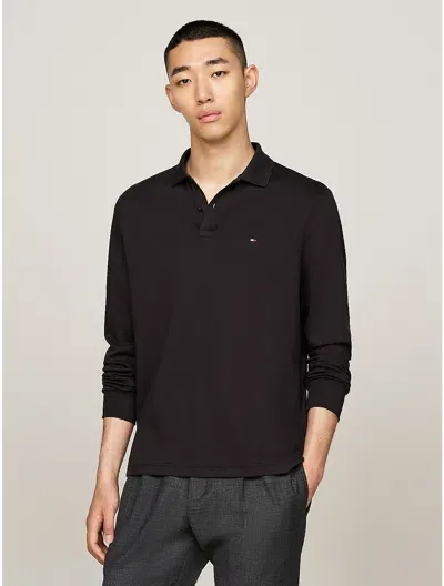 Tommy Hilfiger Liquid Cotton Mens Long Sleeve Polo In Black