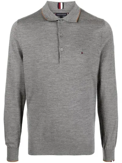 Tommy Hilfiger Long-sleeved Polo Shirt In Grau