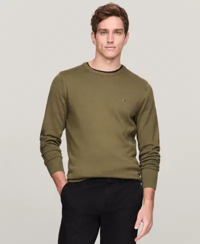 Tommy Hilfiger Core Essential Cotton Crew Mens Sweatshirt In Utility Olive