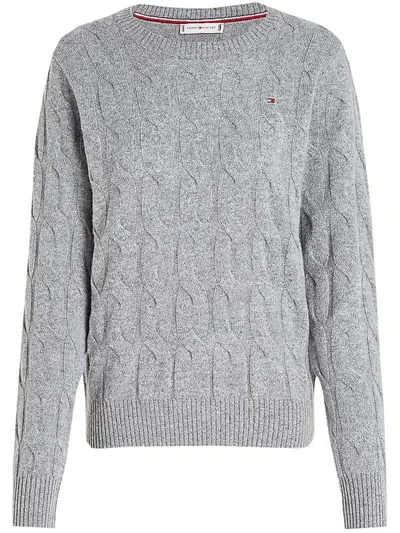 Tommy Hilfiger Soft Wool Cable C-neck Clothing In Grey