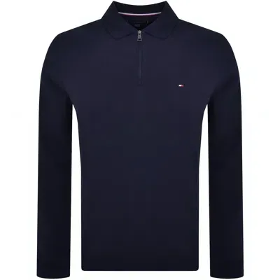 Tommy Hilfiger Textured Zip Polo T Shirt Navy