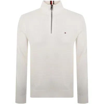 Tommy Hilfiger Waffle Quarter Zip Jumper White