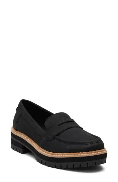 Toms Cara Platform Penny Loafer In Black