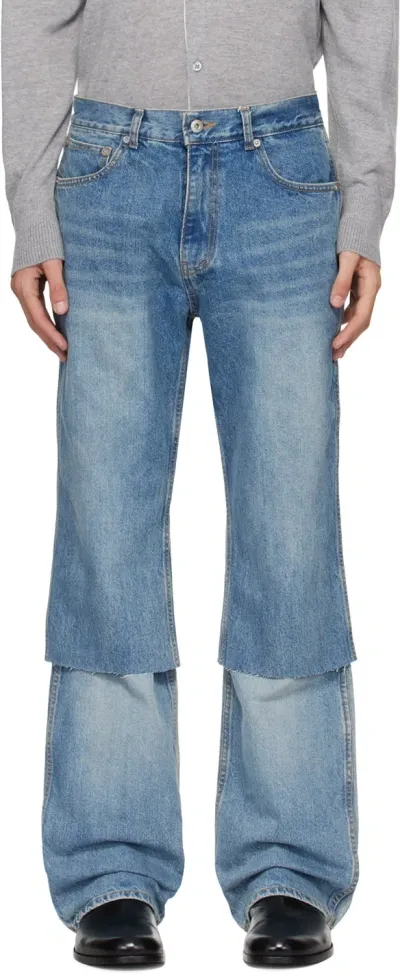 Tonywack Blue Layered Jeans In Washed Blue