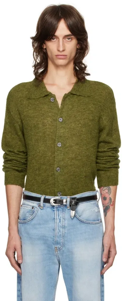 Tonywack Green Spread Collar Cardigan In Olive Green