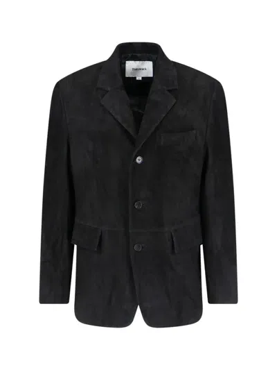 Tonywack Single-breasted Suede Jacket In Black  