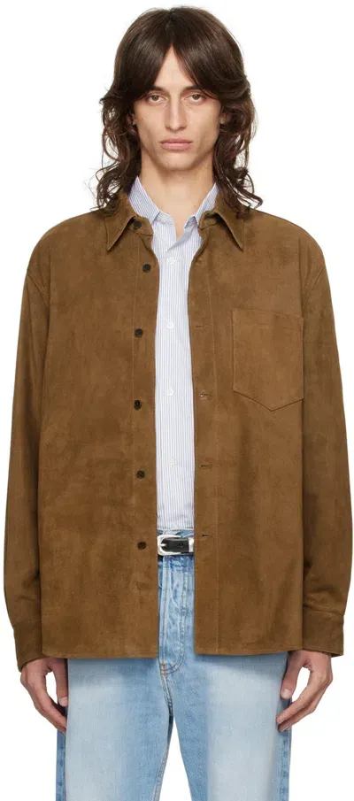 Tonywack Tan Relaxed Leather Shirt In Camel