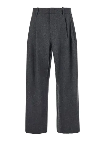 Tonywack Virgin Wool Double-pleats Wide Trousers In Grey