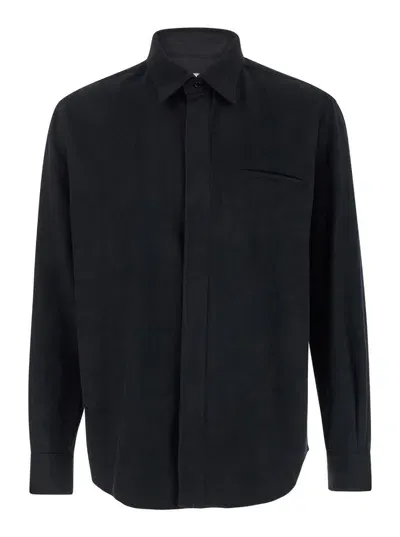 Tonywack Virgin Wool Hidden Placket Shirt In Black