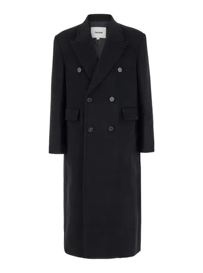 Tonywack Wool And Cashmere Double-breasted Coat In Black