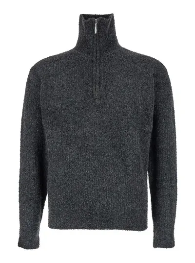 Tonywack Wool Blend Boucle Zip Sweater In Grey