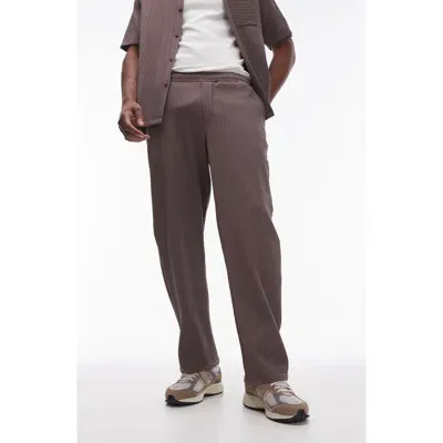 Topman Pinstripe Wide Leg Pants In Brown