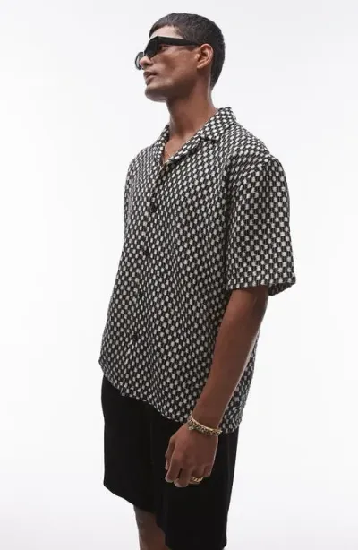 Topman Short Sleeve Checkerboard Shirt In Black