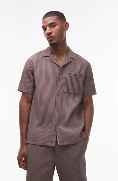 Topman Cord Camp Shirt In Brown