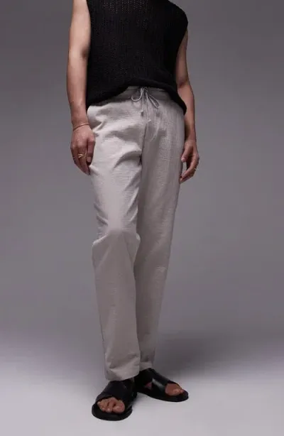 Topman Straight Leg Textured Pants In Stone-neutral