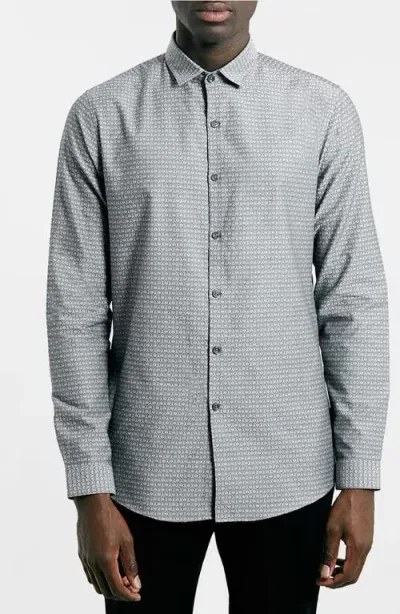 Topman Geometric Print Dobby Shirt In Grey