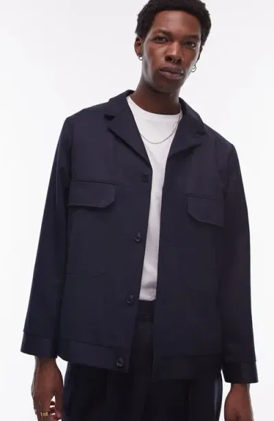 Topman Smart Harrington Wool Mix Suit Jacket In Navy