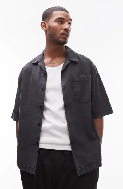 Topman Short Sleeve Relaxed Washed Shirt In Black