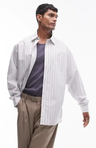 Topman Pinstripe Oversize Button-up Shirt In Ivory