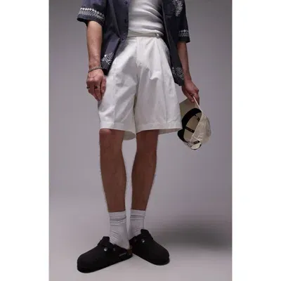 Topman Pleated Wide Leg Shorts In Cream