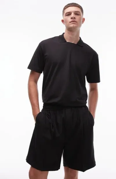 Topman Retro Stretch Polo In Black