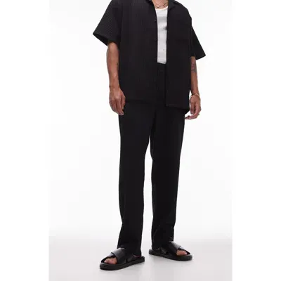 Topman Tapered Plisse Pants In Black