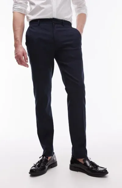 Topman Skinny Textured Suit Pants In Navy