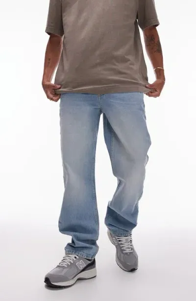 Topman Straight Jeans In Summer Light Wash Tinted Blue