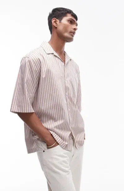 Topman Stripe Oversize Camp Shirt In Pink