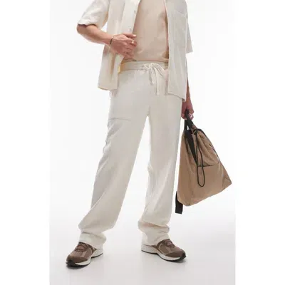 Topman Textured Wide Leg Pants In Cream