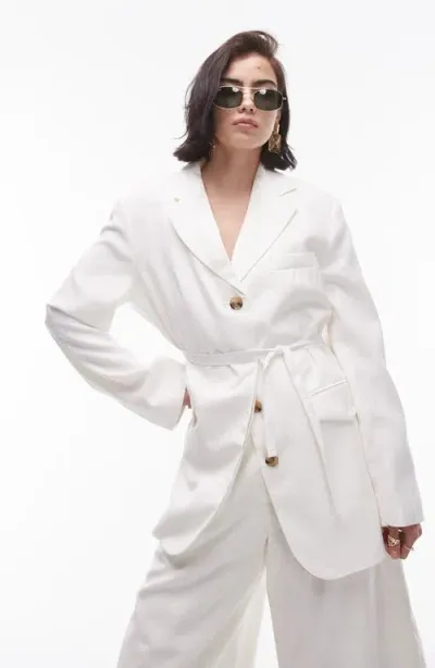 Topshop Premium Slouchy Blazer In Ecru-white